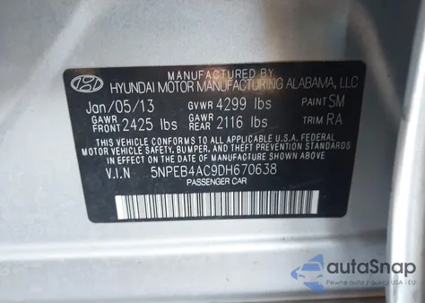 2013 Hyundai Sonata Gls from USA, damaged, VIN 5NPEB4AC9DH670638